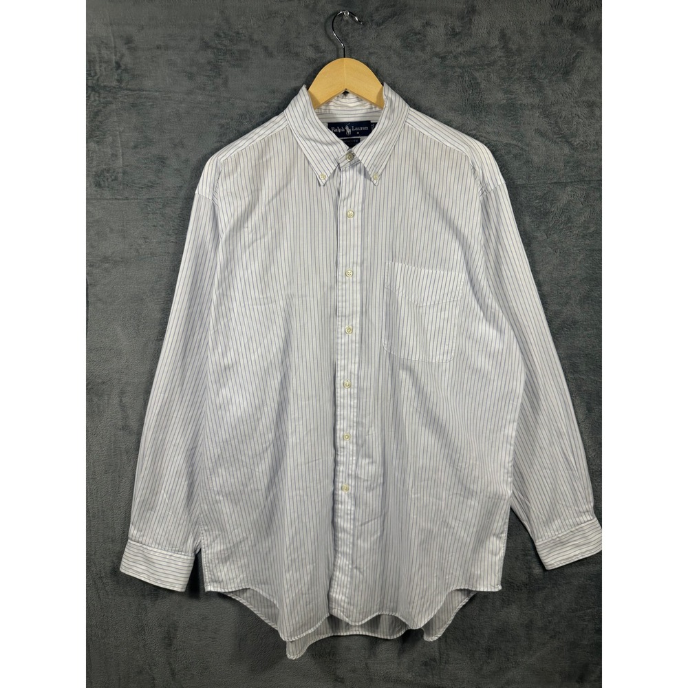 Ralph Lauren Yarmouth Mens 16.5 34/35 Blue White Striped Cotton Button Down